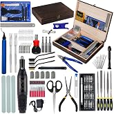 AEORUM 3D Printing Tool Kits for 3D Printer with Wood Toolbox 124Pcs 3D Printing Accessory Includes Deburring Tool,Sanding Pens, Tube Cutter for 3D Print Model Removing, Cleaning, Finishing