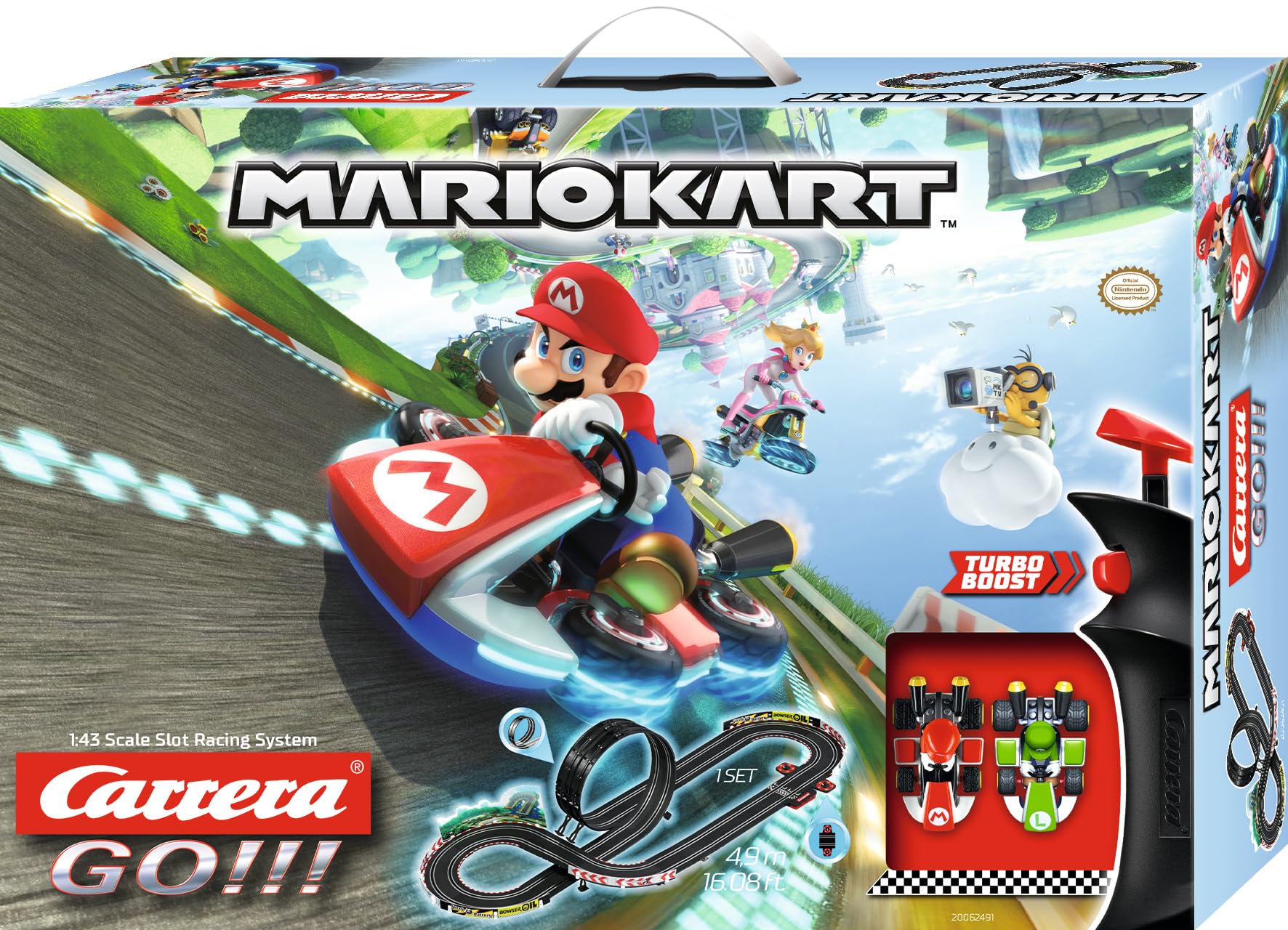 Carrera 20062491 GO!!! Nintendo Mario Kart 8 Rennstrecken-Set | 4,9m elektrische Carrerabahn mit Mario & Luigi Spielzeugautos | mit 2 Handreglern & Streckenteilen | Spielzeug für Kinder ab 6 Jahren
