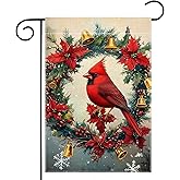 Winter Red Bird Snowflake Garden Flag 12x18 Inch Double Sided Cardinal Christmas Bell Yard Outdoor Flag House Holiday Outside Decoration