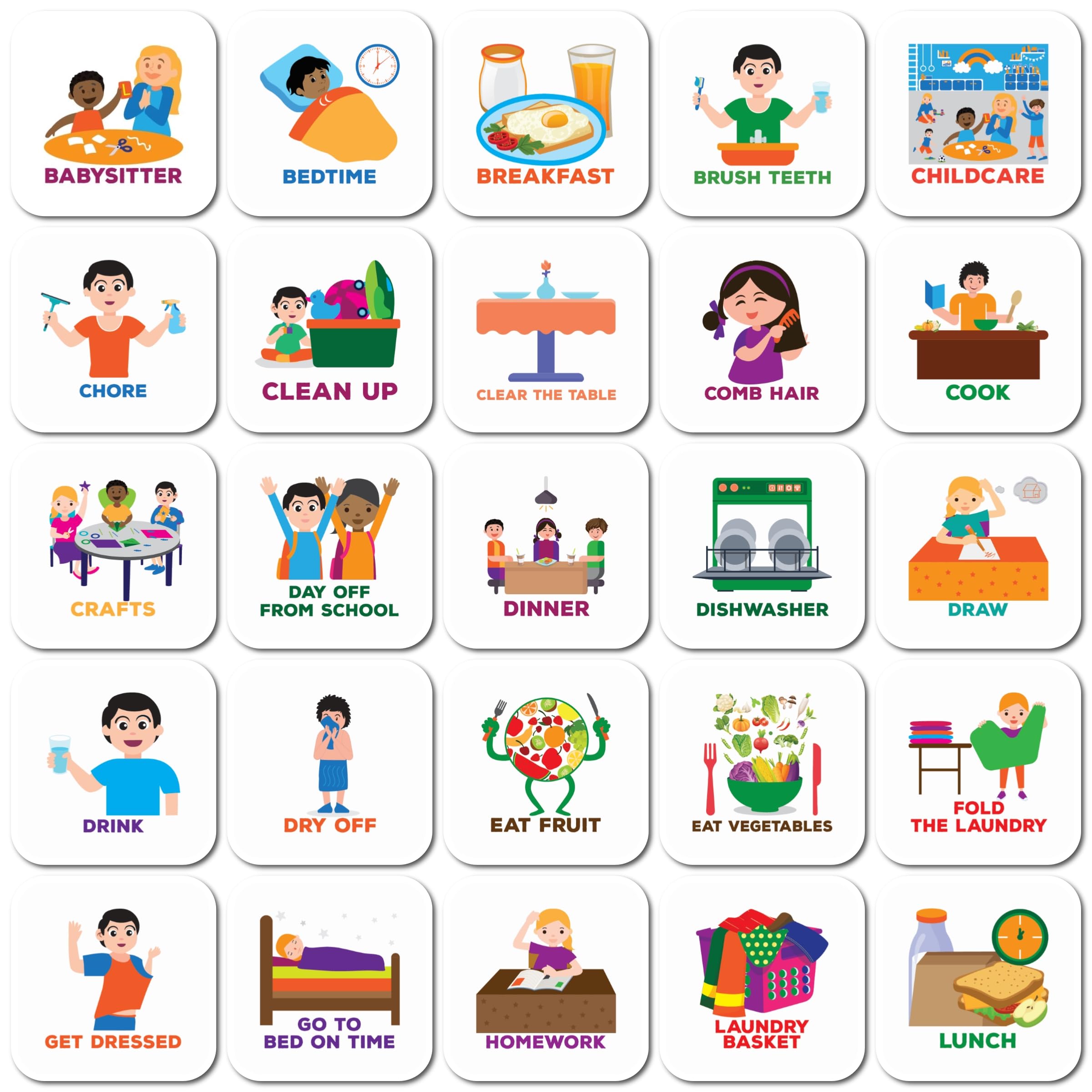 Smarfer - Magnetic Activity cards for Weekly Planner Board – 50 Pieces – English – Kids – Daily Routine – Autism Planner – Magnets – Educational Calendar - Icons