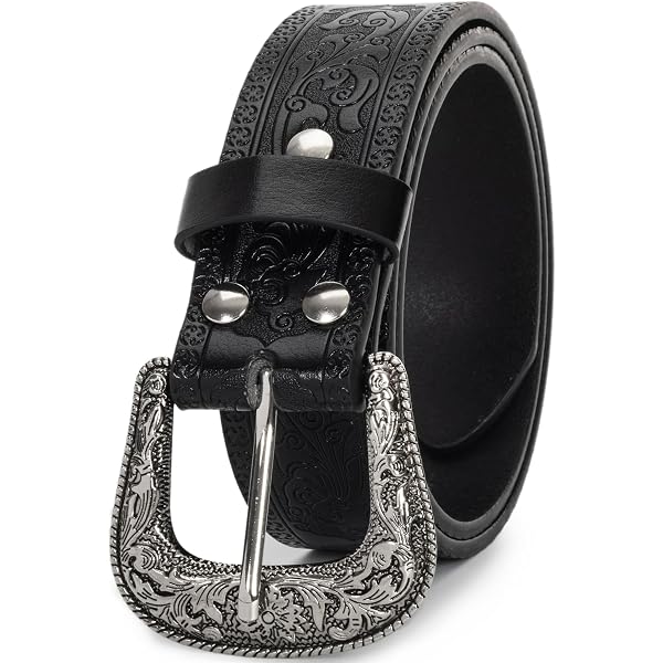 Vintage Western-Cowboy-Belt for Women Men - Carved Buckle PU  display picture 3