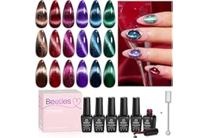 BEETLES GEL POLISH Beetles Cat Eye Gel Nail Polish Set, 6 Colors Christmas Gel Polish Kit Glitter Red Pink Shiny Brown Burgundy Purple Blue Green Magnetic Effect Sparkle Stunning Soak Off UV Manicure Gifts for Women