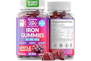 BEILANCY Iron Gummies for Women and Men, Grape Flavored Blood Builder Iron Supplement with Vitamin C, B6 & B12 for Gentle Support, Daily Wellness, Non GMO, Gluten Free Iron Vitamin, 60 pcs