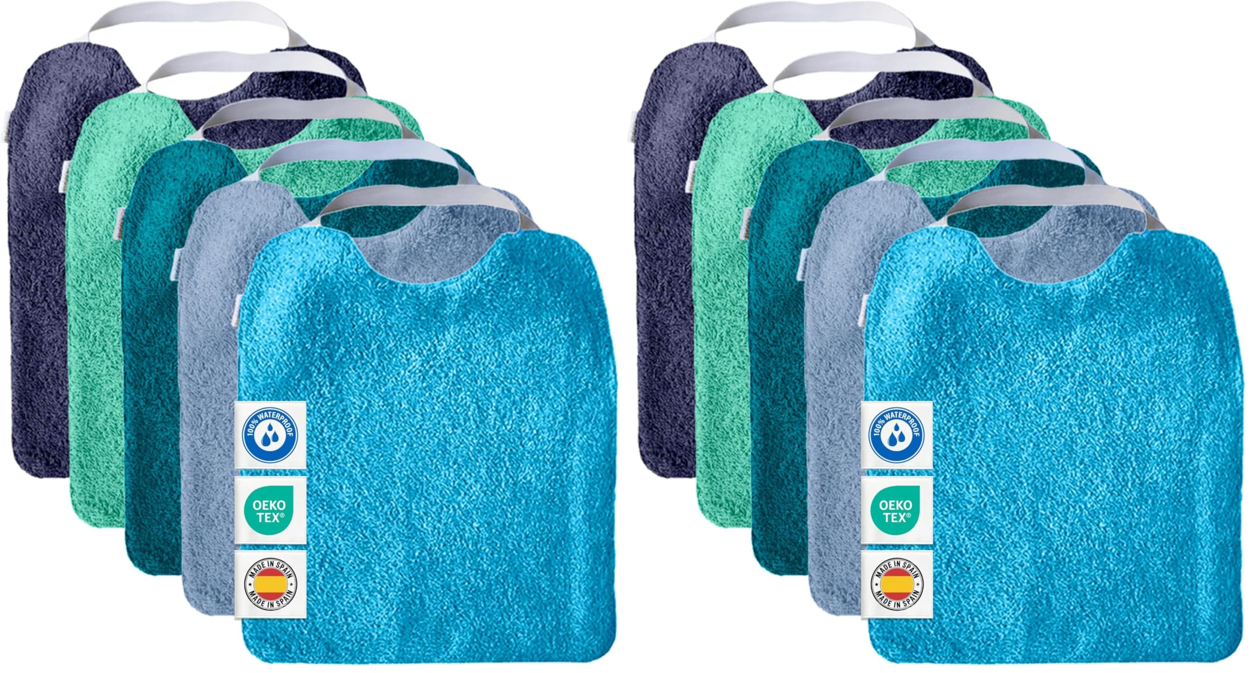 MIMUSELINA Set of 5 Waterproof Baby Bibs for BLW in Terry Cotton | Premium OEKO-TEX® Cotton | Baby Weaning Bib Set | Large Nursery Bibs with Elastic Neck | Handmade in Spain | Aqua
