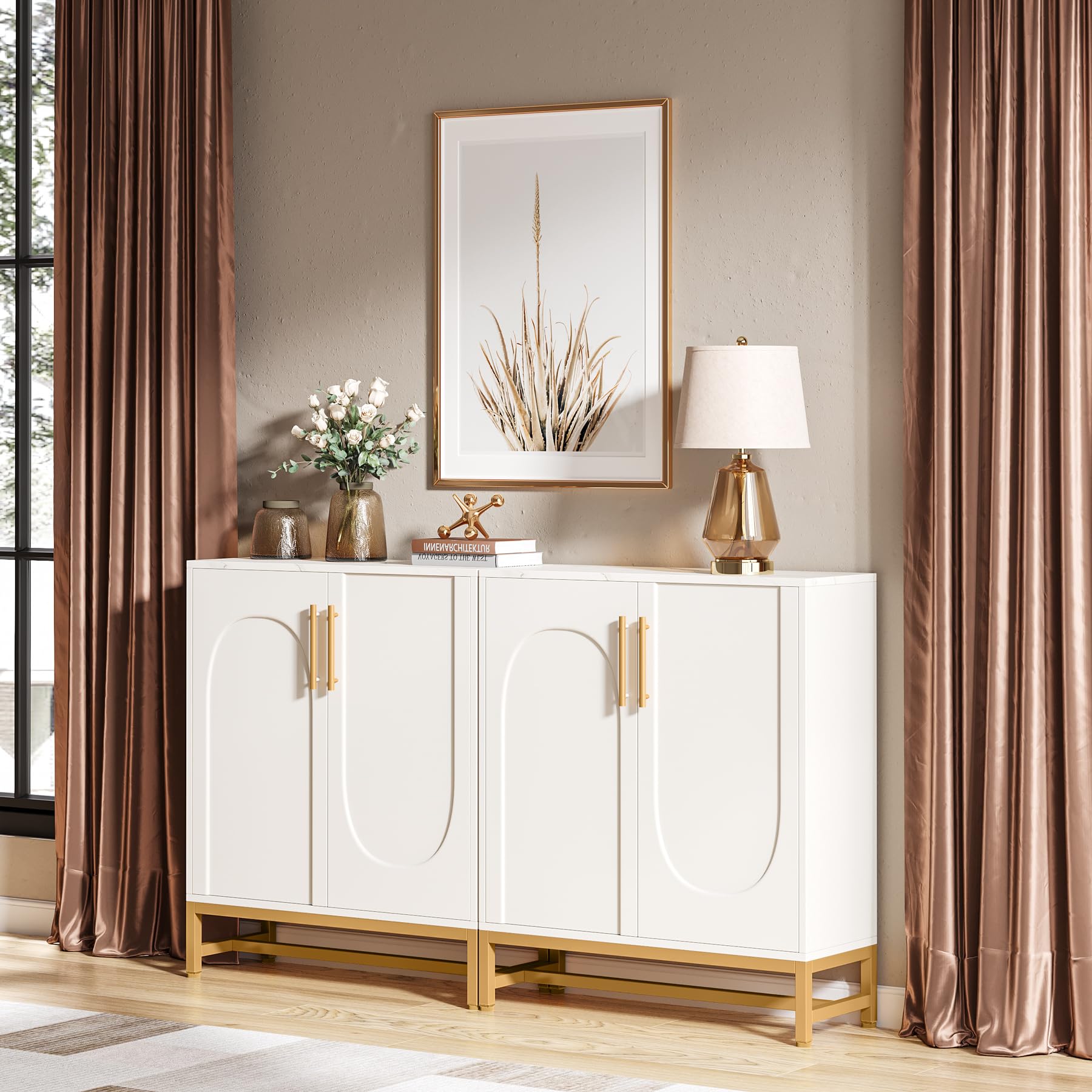Photo 1 of Tribesigns Modern Sideboards, Buffet Cabinet with 4 Doors and Adjustable Shelves (White)