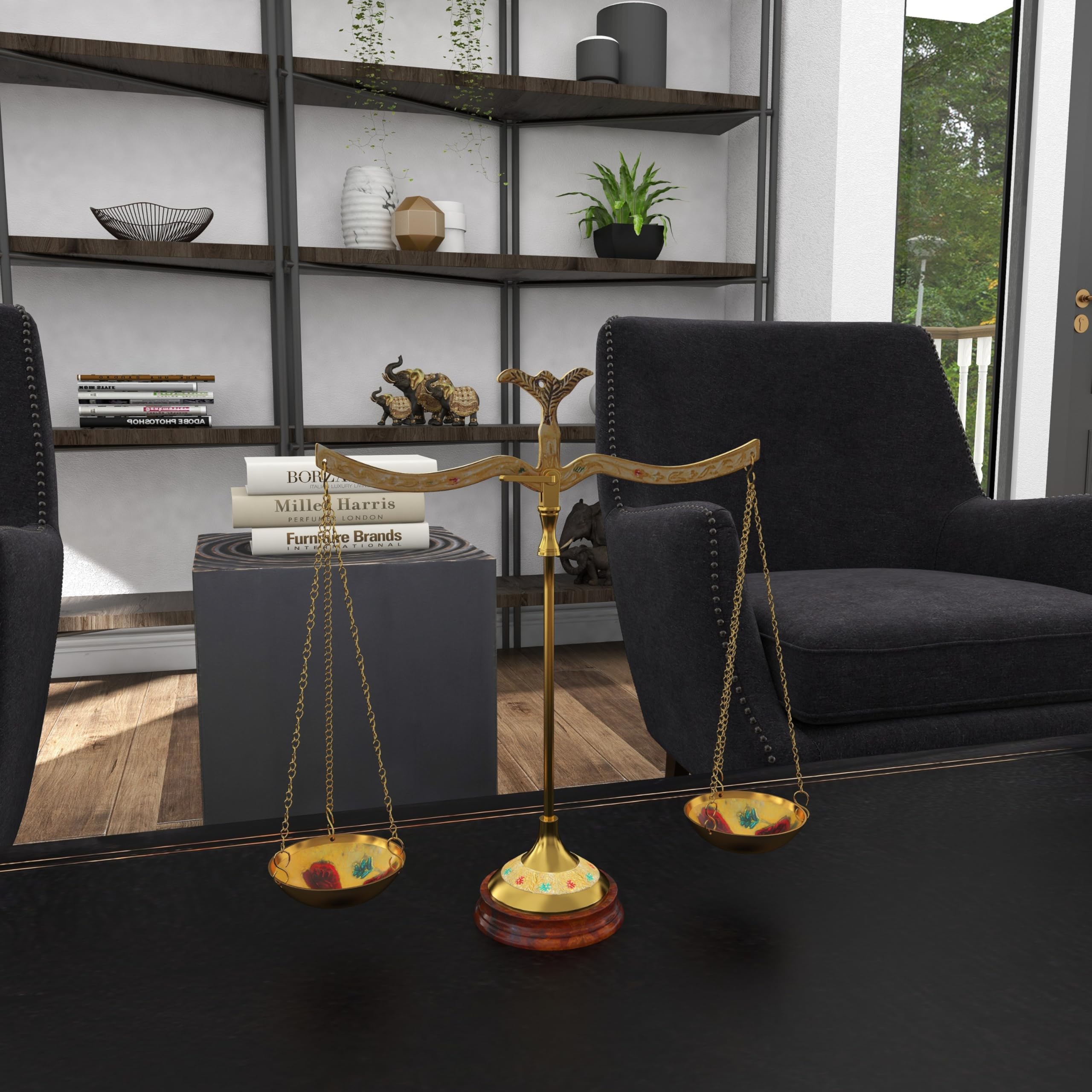 Deco 79 Metal Small Vintage Style Decorative Scales with Red and Green Floral Accents, 12