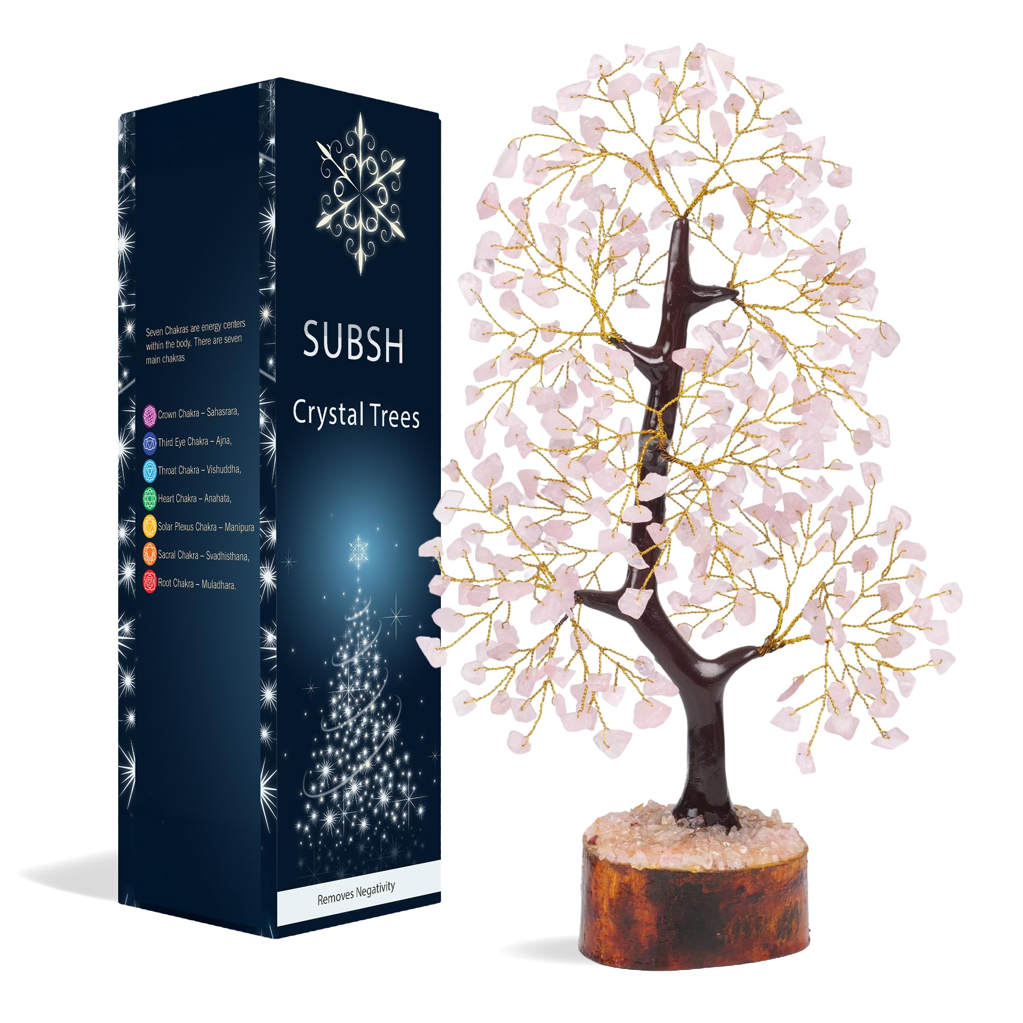 Rose Quartz Gemstone Tree, Chakra Pendants, Crystal Tree of Life, Crystals and Healing Stones, Positive Energy, Office Desk Decor, Good Luck Healing Crystals, Home Decor, Gifts for Women 10-12"