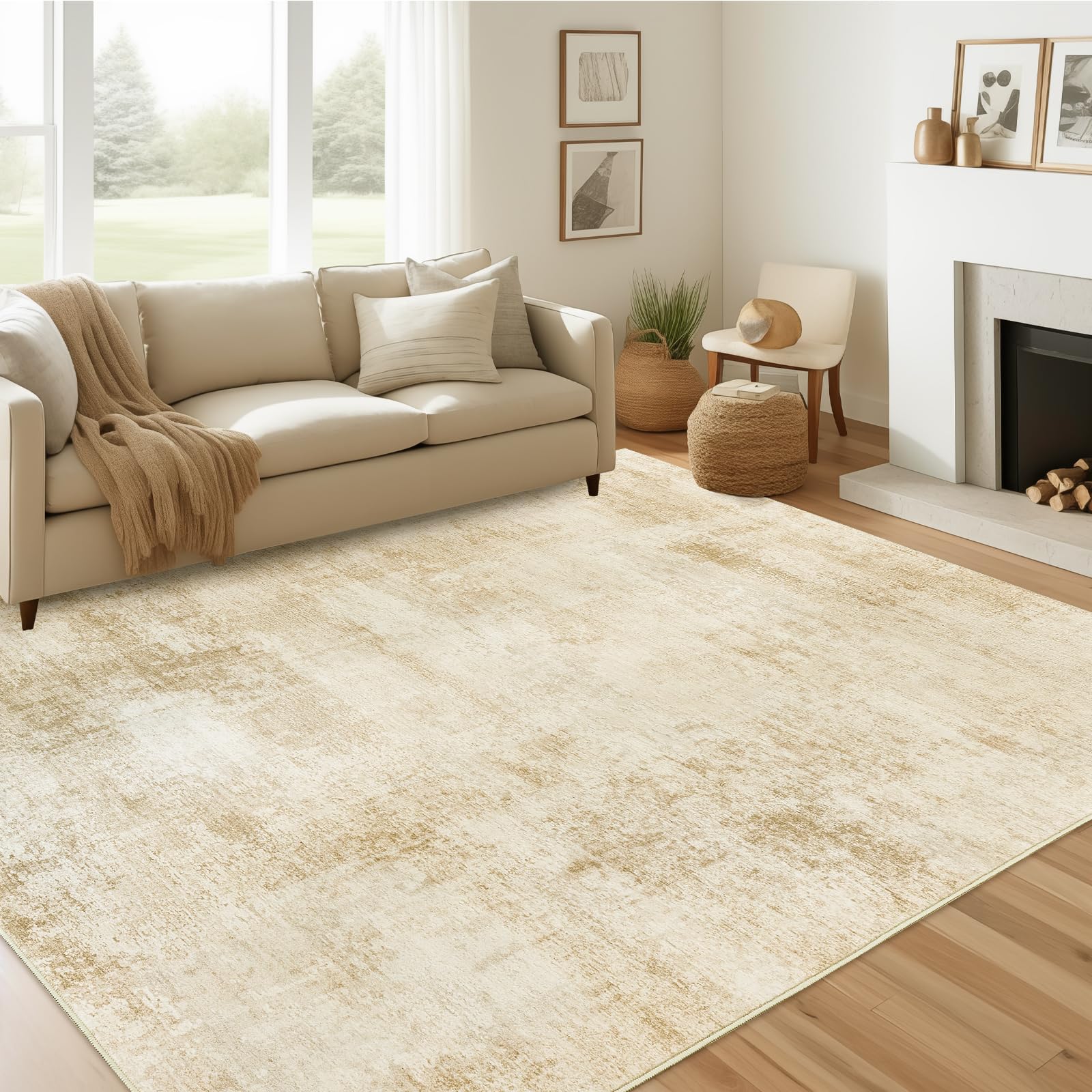 zesthome 5x7 Area Rugs, Modern Washable Rug, Non-Slip Rugs for Living Room, Stain Resistant Abstract Rugs, Ultra-Thin Indoor Area Rug 5x7, Home Decor Beige Rug