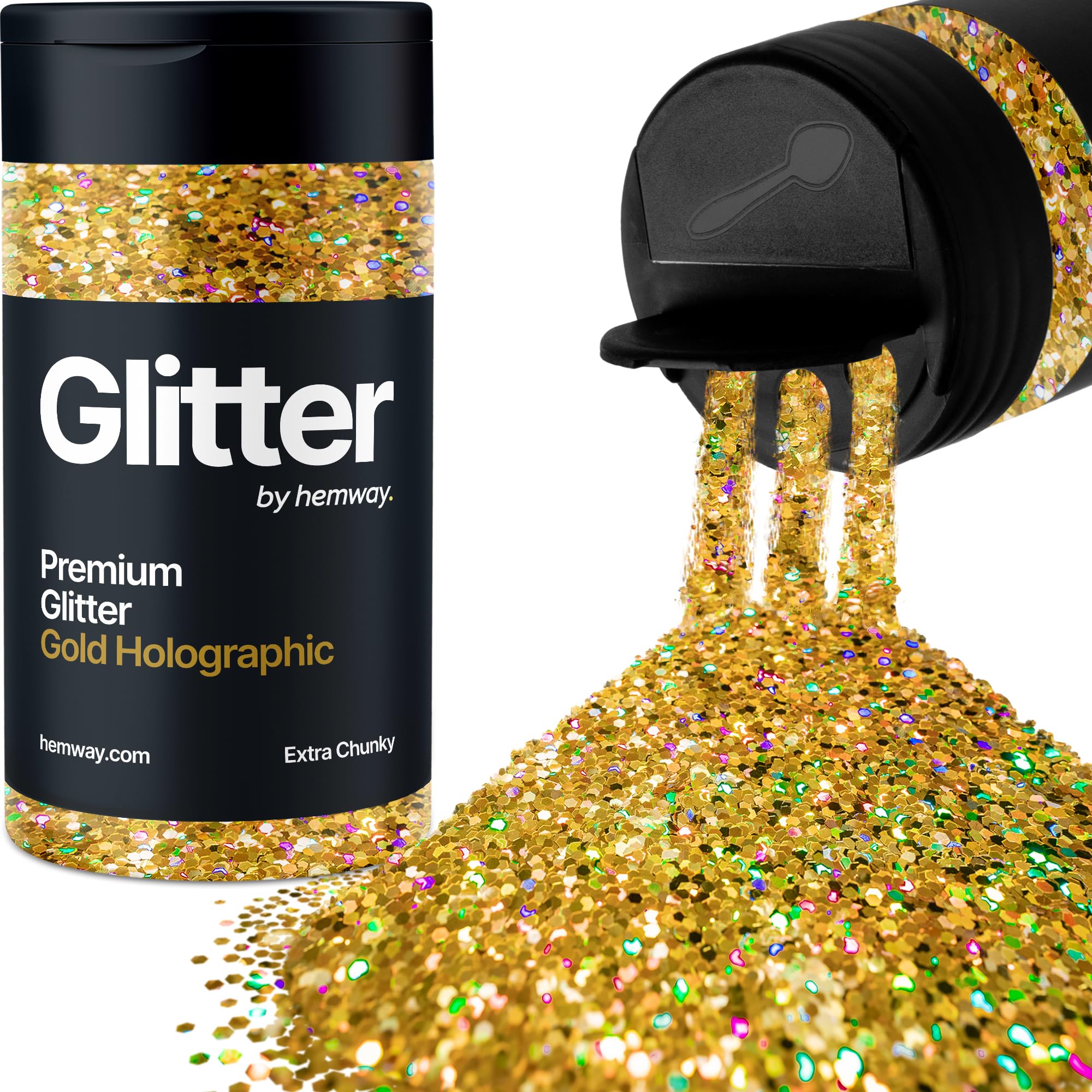 Holographic Gold Glitter Shaker, 130g Extra Chunky Glitter, Crafts 1/24" Metallic Flake Gold Sequins, Resin & Epoxy Crafts, Decorating, Halloween, Christmas Nail, Face, Hemway — image 1
