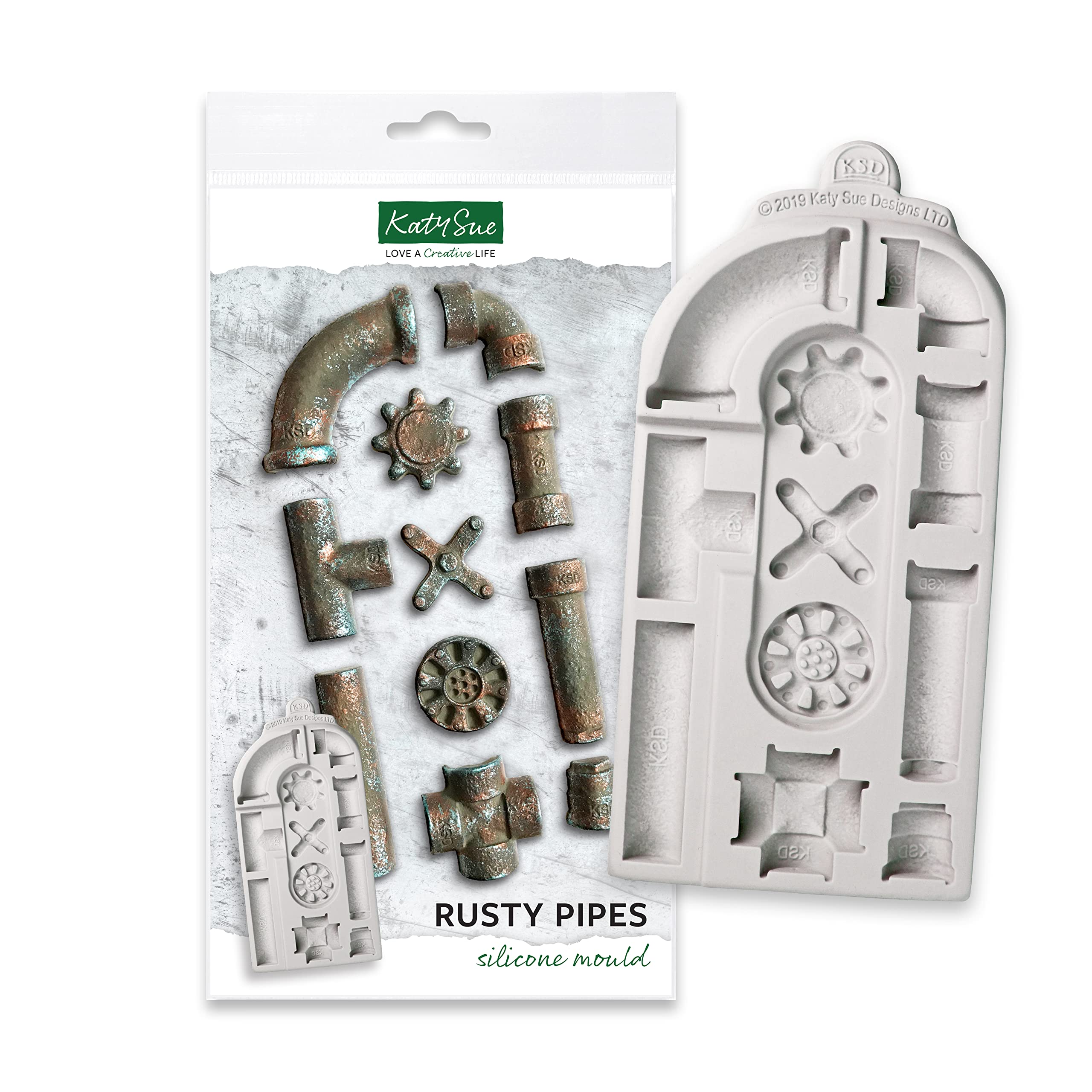 Katy Sue Rusty Pipes Silicone Mould for Cake Decorating & Crafts. Make 11 Pipe Elements for Plumbing, Industrial & Steampunk Designs for Fondant, Resin, Air Dry Clay. Mould 197 x 94 x 14 Millimetres