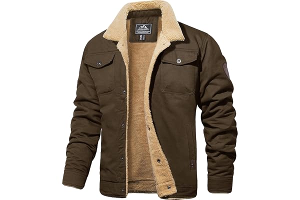 MAGCOMSEN Men's Sherpa Jacket Winter Fleece Cotton Truck Coat | Turn-down collar, 5 pockets, snap button, soft and warm, casu