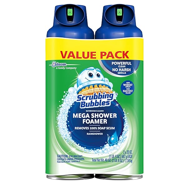 SCRUBBING BUBBLES MEGA BATHROOM AND SHOWER FOAMER AEROSOL, RAINSHOWER SCENT, 20OZ (PACK OF 2)