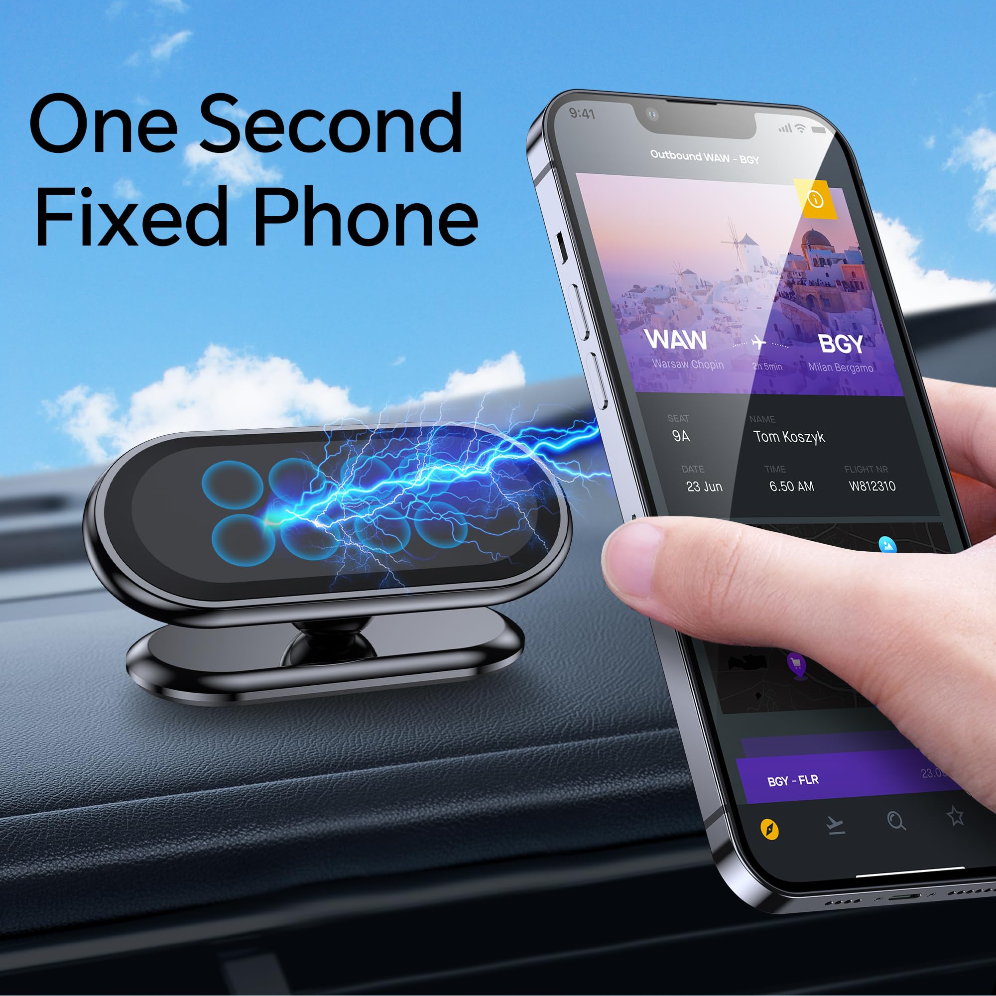 【2-PACK】Magnetic phone holder for car, [ Super Strong Magnet ] [ with 4 Metal Plate ] cell phone carmount for iPhone Magnetic [ 360° Rotation ] Universal Dashboard adhesive Car Magnetic Phone Mount