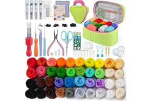 SOCNITC Needle Felting Kit for Beginners, Wool Roving 40 Rolls, Felting Needles, Needle Felting Tools Kit with Spiral, Cone, Triangle Felting Needles,Wool Felting Pad, Felting Supplies