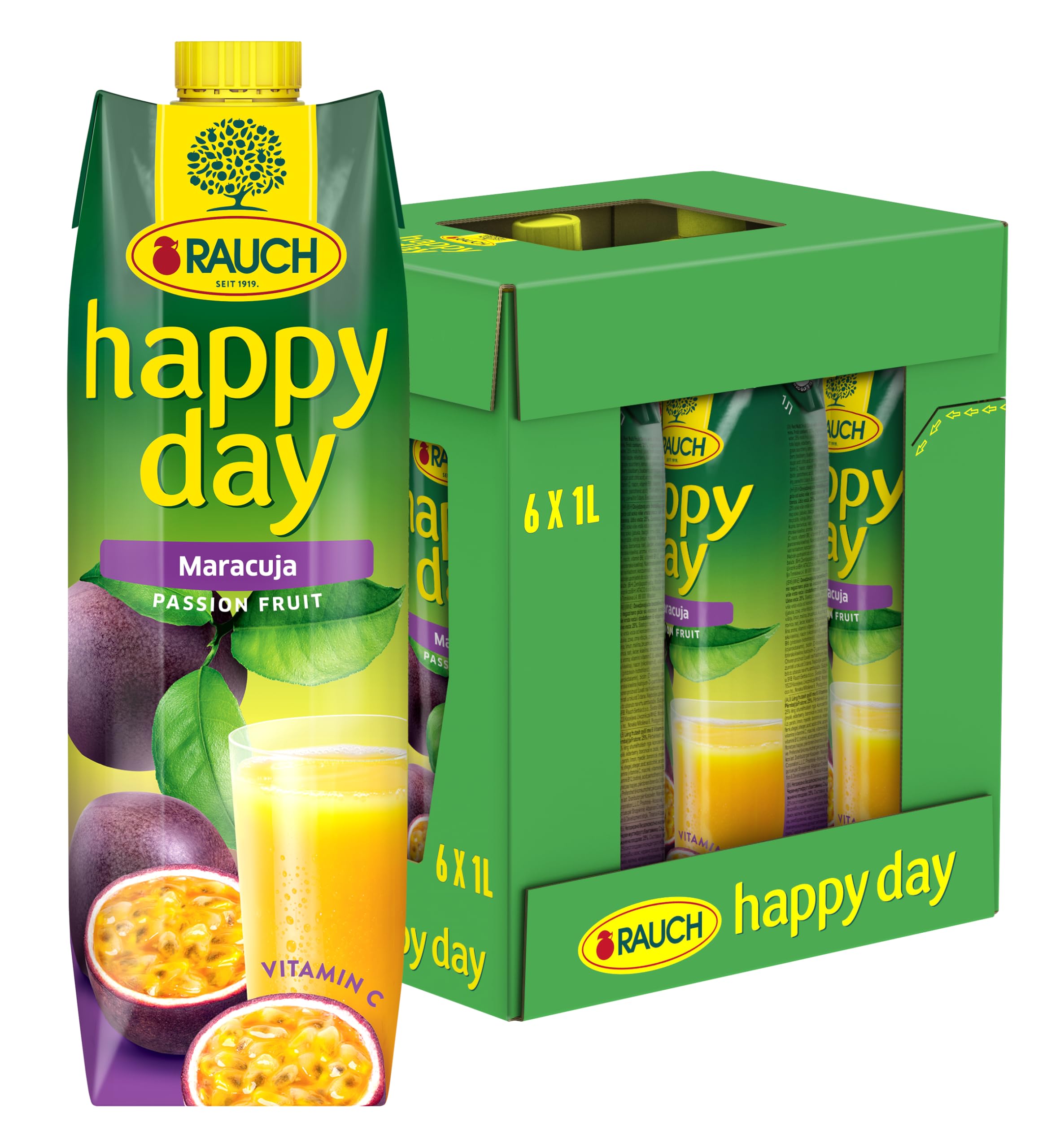 Rauch Happy Day Maracuja | mit viel Vitamin C | exotischer Zauber und intensiver Geschmack | 6x 1l Tetra Prisma