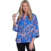 Dolman Sleeve Pleated Back Top, Floral Blue, L