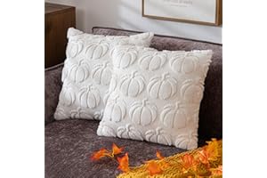 COSIBONO Pumpkin Fall Decorative Throw Pillow Covers 18"x18", Set of 2 Cream White Soft Faux Fur Pillow Covers for Autumn Harvest, Fluffy Plush Accent Pillow Cases for Farmhouse Couch Cushion Covers