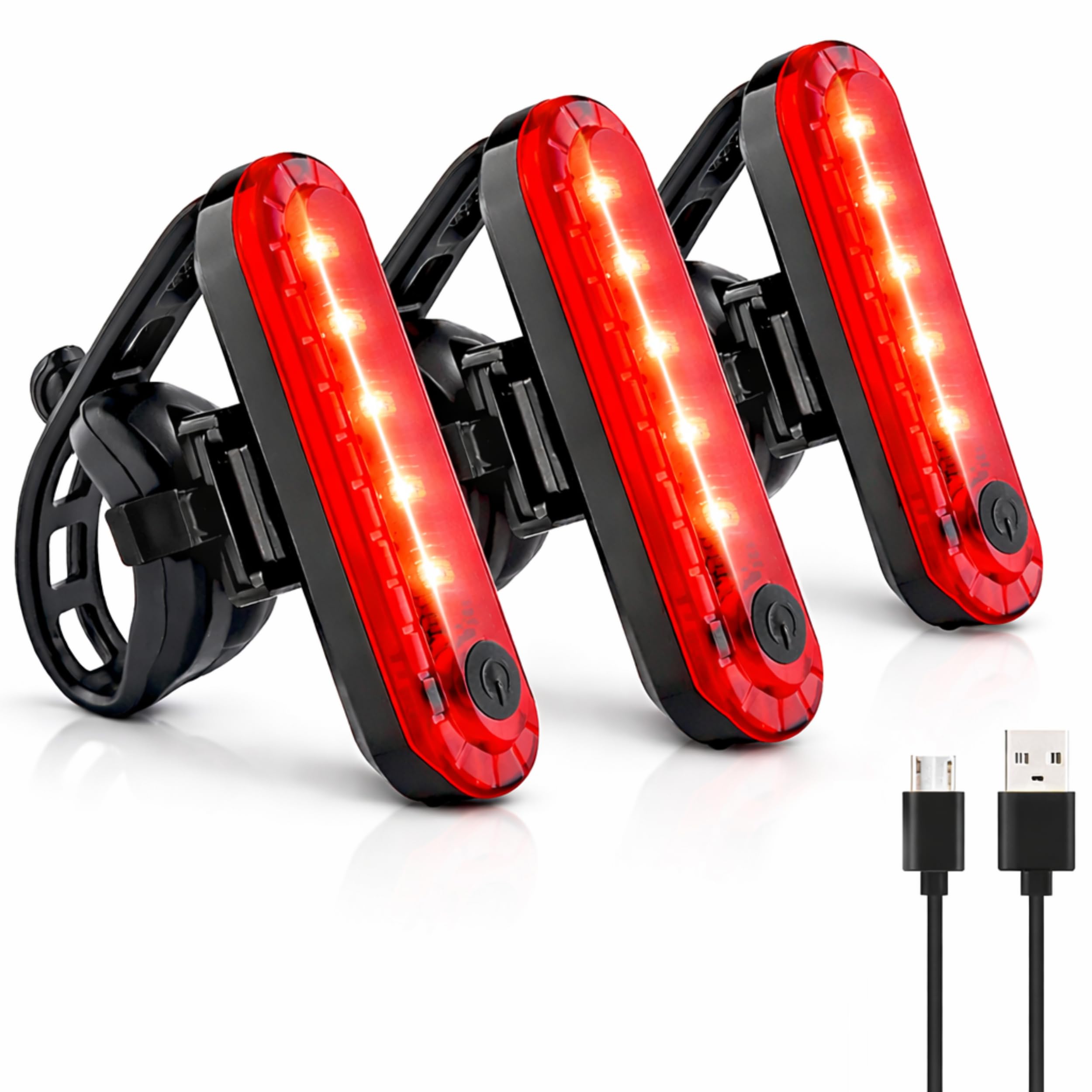 Bicycle Rear Light (3 pcs) | USB Rechargeable Safety Flash Light with 4 Modes| Bicycle Rear Light Powerful LED High Intensity, Bright and Waterproof Road Bike and MTB Helmets