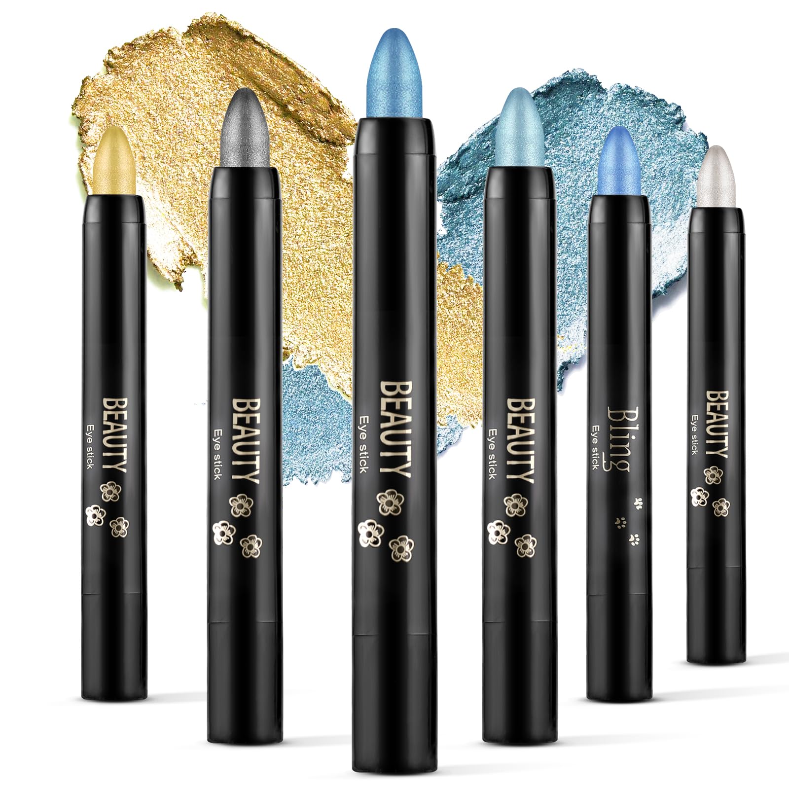 Boobeen 6PCS Cream Eyeshadow Stick Waterproof Eyeshadow Pencil Crayon Eye Brightener Stick Shimmer Eyeshadow Pen Create Glitter Eye Makeup, Easy to Use