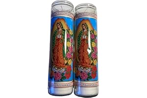 Veladora Virgen De Guadalupe White /// set of 2 Our Lady of Guadalupe Glass Prayer Candles, 8"