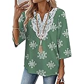 WIHOLL 3/4 Length Sleeve Womens Tops Boho V Neck Lace Shirt Trendy Blouses Dressy Casual Vacation Clothes S-3XL