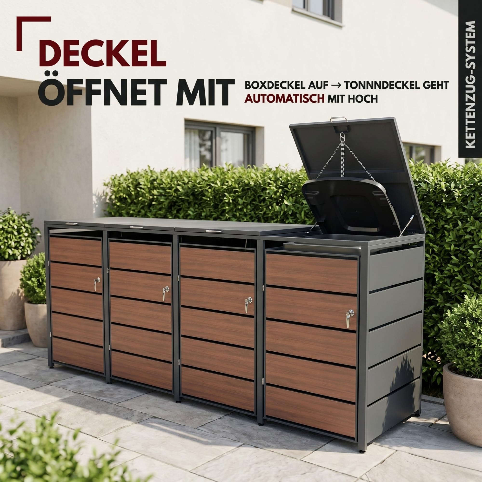 ALBATROS Mülltonnenbox 4er Holzdekor | Metall, 120-240L, abschließbar 2