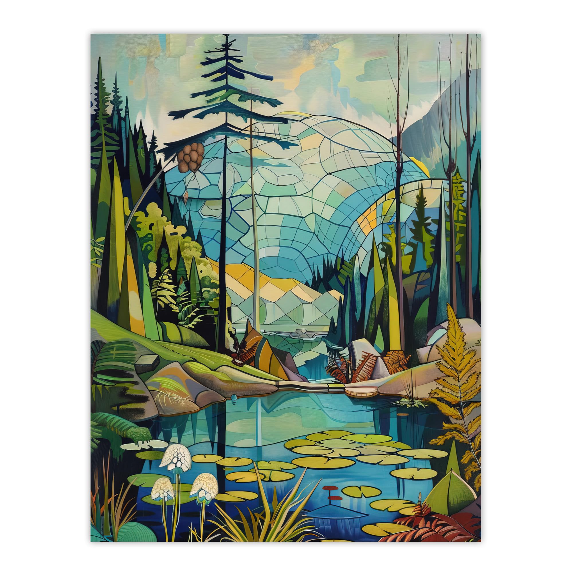 Artery8 The Eden Project Eco Dome Stylised Painting Hippy Living Room Extra Large XL Wall Art Poster Print