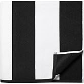 WEDPLAN Cotton Oversized Beach Towel - 40 x70 Inch Extra Large Striped Pool Towel, Big Soft Terry Cloth Black Cabana Swim Towel