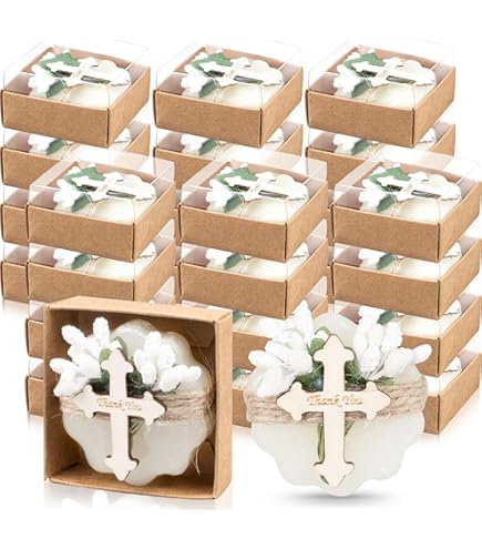 Heigble Lot De 24 Savons Parfumés Pour Baptême Et Première Communion, Fête Prénatale Avec Fleurs Séchées, étiquettes En Bois, Cadeaux De Baptême, De Mariage, D'anniversaire (couleur Blanche