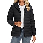 YUCOLEN Women's Puffer Jacket with Hood Lightweight Quilted Padded 4 Pockets Zip-up Coat Winter Jackets for Women