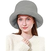 Women's Faux Fur Bucket Hat Winter Short Plush Warm Ladies Fisherman Cap