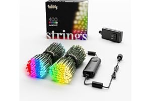 Twinkly Strings 400 LED RGB+Warm White, LED Light String, in- and Outdoor Smart Multicolor LED Lights, Christmas Lights, Mappable LEDs, Compatible with Alexa, and Google Home, IP44, Green Wire, 105ft