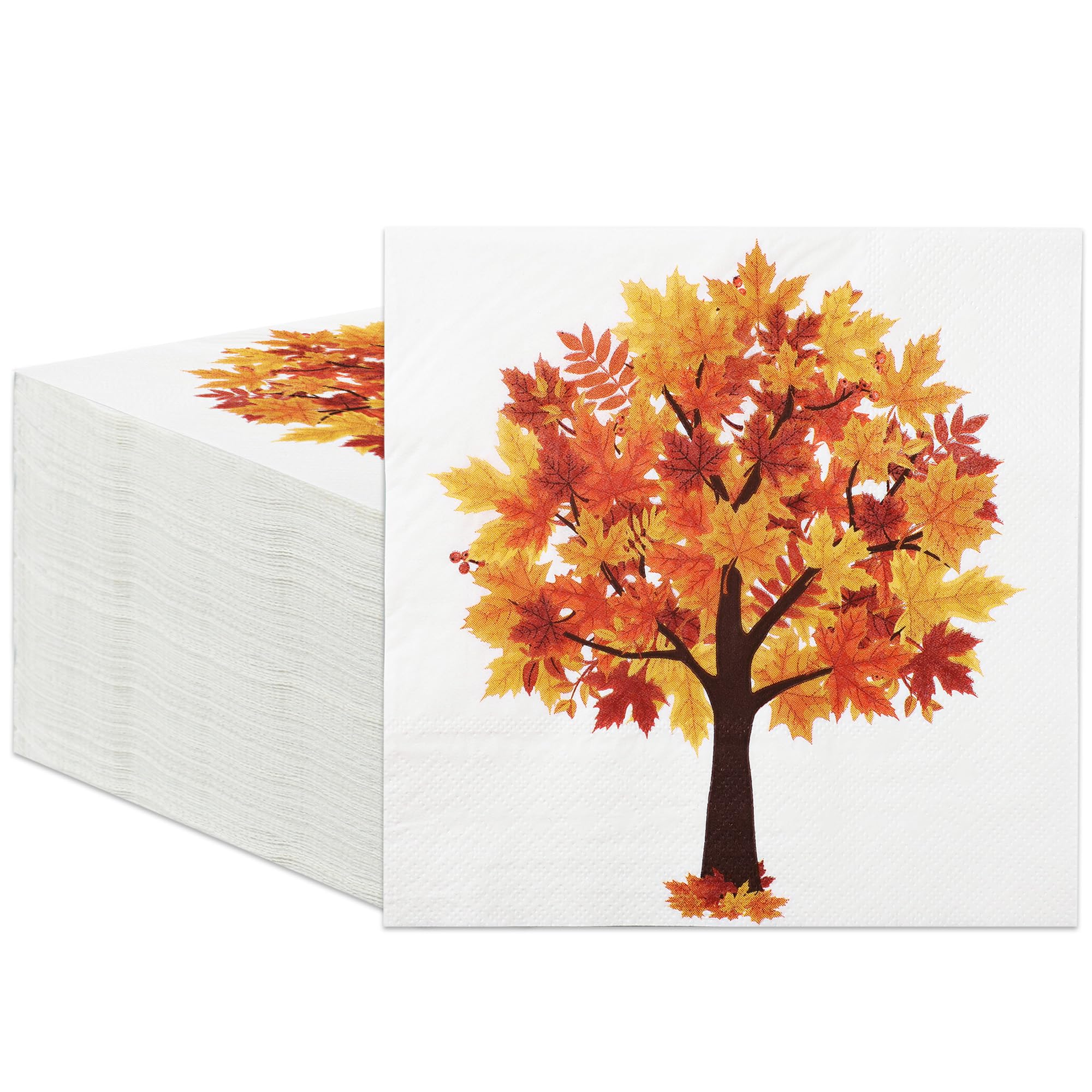 Photo 1 of 120 Pack Fall Paper Napkins Maple Leaves Luncheon Napkins Fall Leaf Disposable Napkin Maple Tree Decorative Napkin for Autumn Thanksgiving Party Supplies Dinner Kitchen, 6.5 x 6.5 Inch