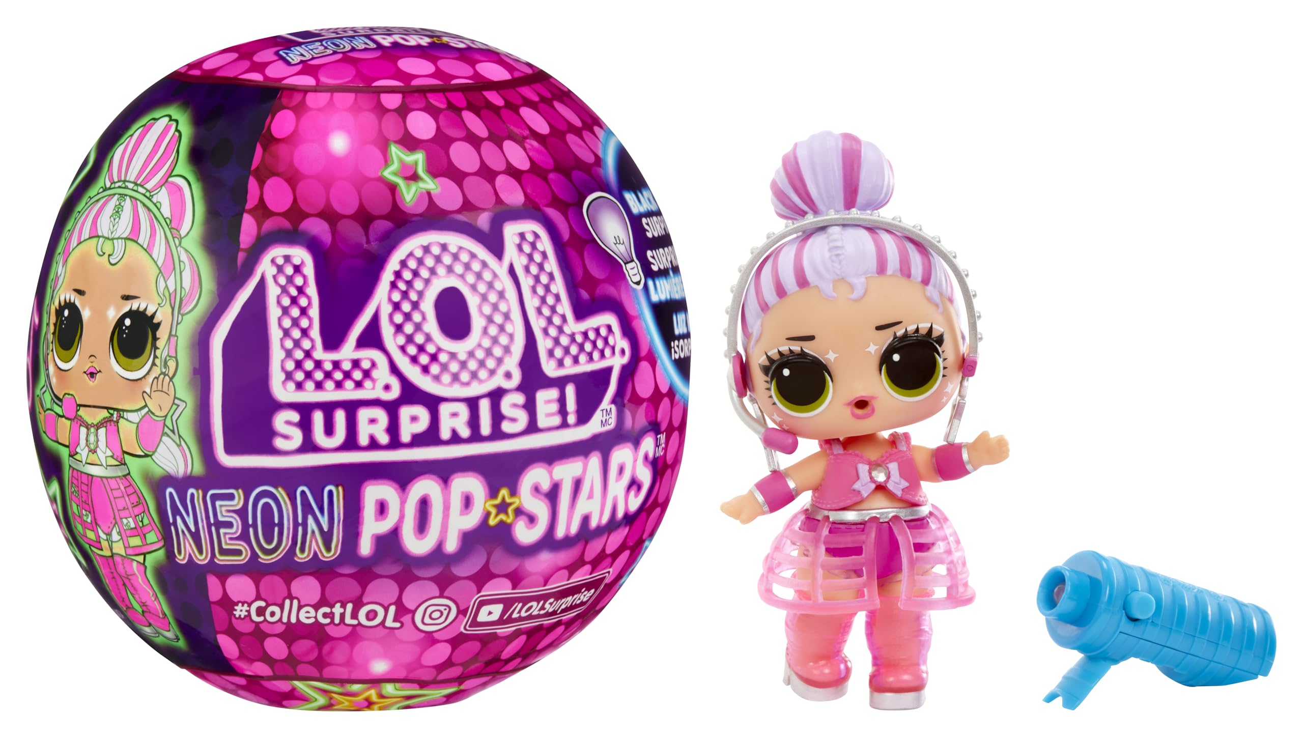 L.O.L. Surprise! Neon Pop Stars Tots - 1 Doll with Magical Blacklight Surprises, Blind Packaging, 7 Tots to Collect, Each with Neon Decals and Accessories, Ideal Present for Kids Ages 4+