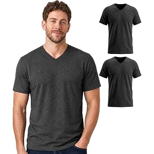 2 Pack Men’s V-Neck Merino Wool Shirt Bamboo Viscose T-Shirt – Soft Breathable Base Layer Undershirt