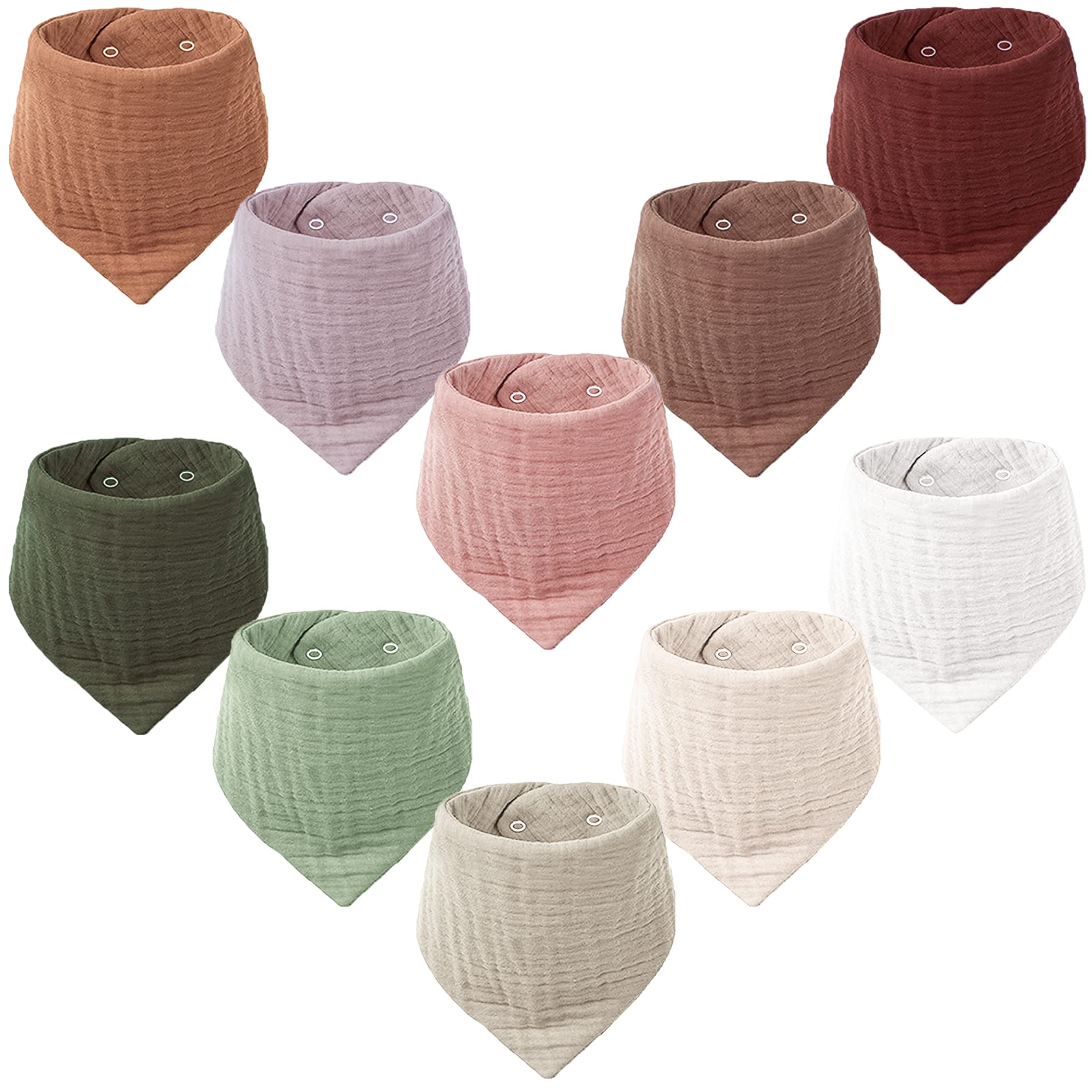 Photo 1 of Konssy Muslin Baby Bibs 10 Pack Baby Bandana Drool Bibs 100% Cotton for Unisex Boys and Girls, Soft Absorbent Set for Teething and Drooling