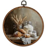 BCUANGD Vintage Sourdough Bread Round Wall Art Decor - Retro Still Life Food Wall Art Canvas Frame Artwork Prints, Rustic Cou