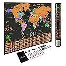 Scratch Off World Map Poster - with US States and Country Flags, Track Your Adventures. Includes Scratcher and Memory Stickers, Perfect Gift for Travelers, By Earthabitats