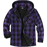 V VALANCH Men's Sherpa Lined Flannel Jacket with Hood – Zip Up Plaid Shirt Jacket Winter Outdoor Warm Outerwear Fleece Coat