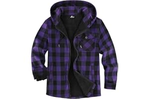 V VALANCH Men's Sherpa Lined Flannel Jacket with Hood – Zip Up Plaid Shirt Jacket Winter Outdoor Warm Outerwear Fleece Coat