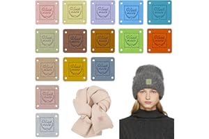 ASWEWAMT 45 Pcs Handmade PU Leather Label Leather Crochet Labels Clothing Hand Made Embossed Tag with Holes Embellishments Knit Leather Tags for Crochet Sewing Clothing Decors (Flower Branch, Square)