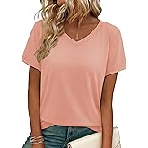 YUCOLEN Womens Cotton V Neck T Shirts Short Sleeve Summer Tops Casual Basic Tee Shirt 2026 Trendy Fashion Clothes