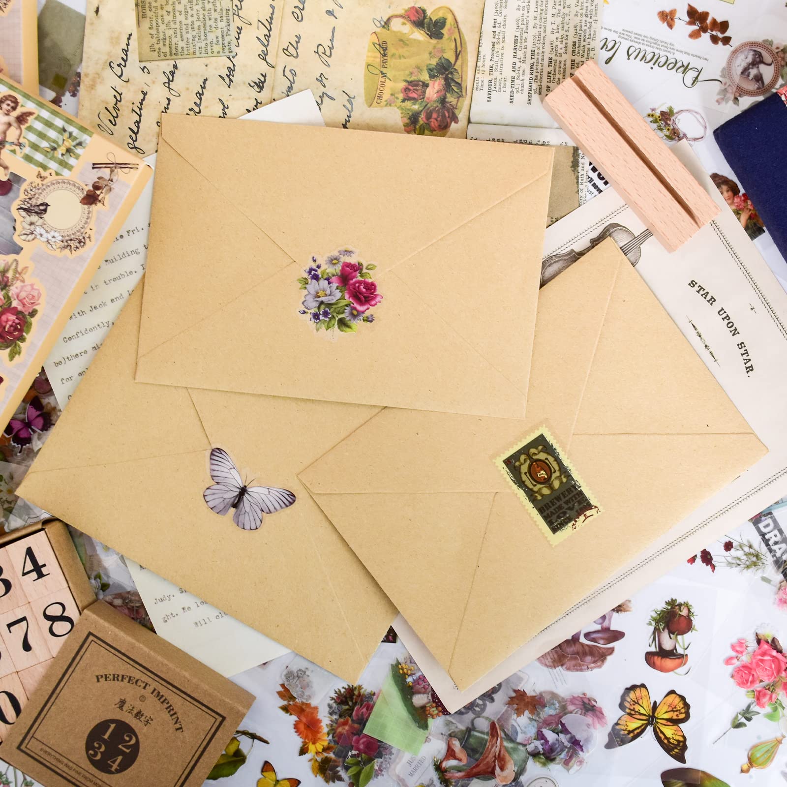 510PCS Plants Floral Scrapbook Stickers Kit Vintage Flowers Butterfly Mushroom Fall Maple Leaves Transparent Waterproof Stickers Set for Scrapbooking Supplies Aesthetic Junk JournalCraft