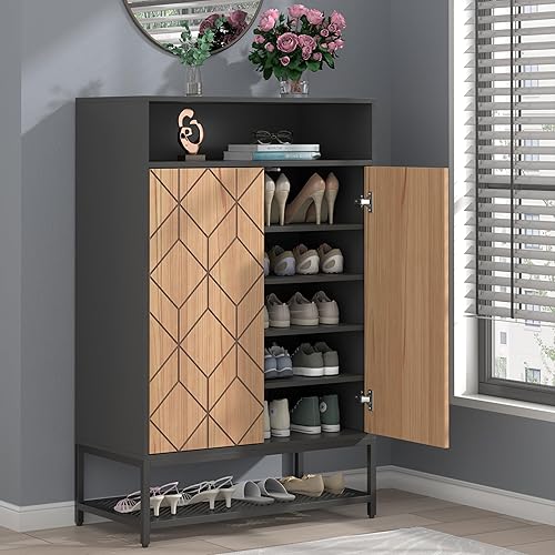 Gyfimoie Shoe Organizer with Doors, Shoe Storage Cabinet with Adjustable  Shelves for Entryway, 7-Tier Entryway Shoe Rack Storage for Hallway,  Closet,