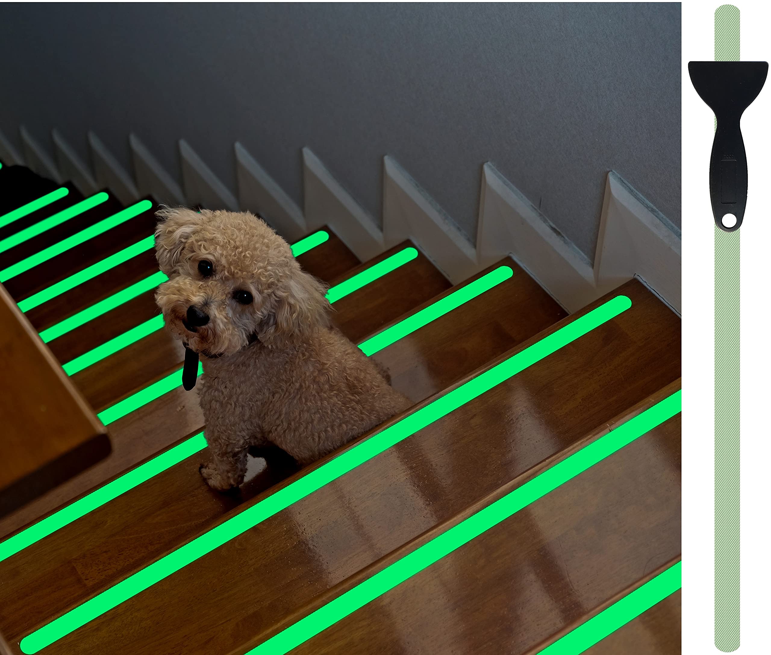 cocofy Fluorescent non-slip strips, luminous sticker, stair stickers, glow-in-the-dark tape, XXL (75 x 3 cm), for indoor steps, non-slip stickers, 18 pack [2020 market introduction]