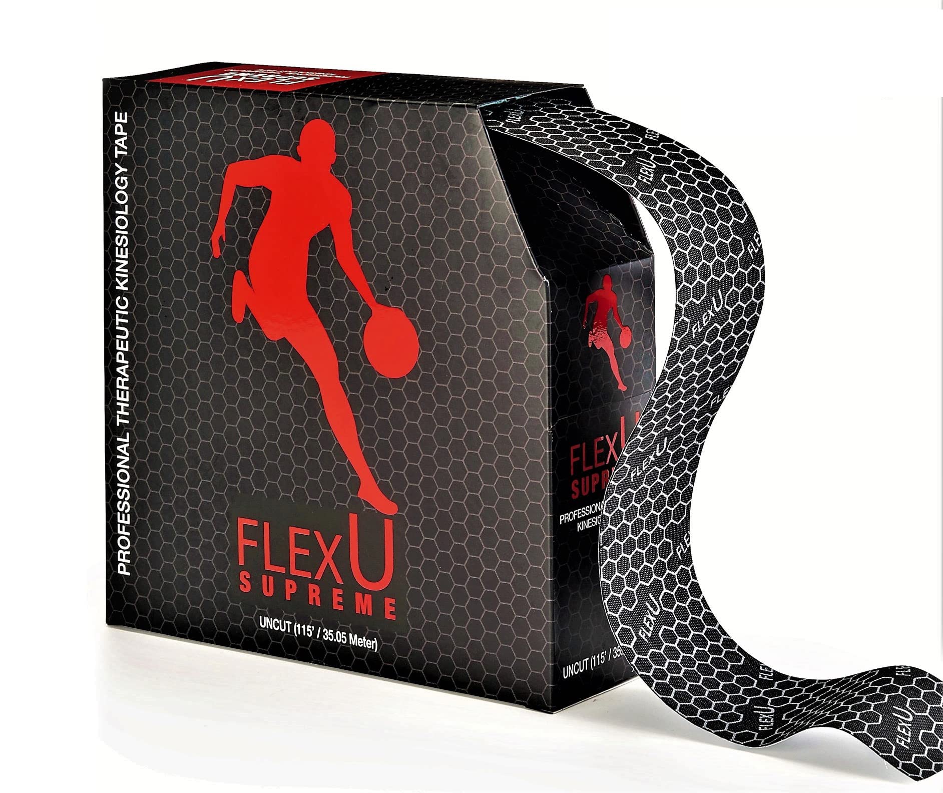 FLEXU Kinesiology Tape Bulk Roll: Continuous 35 meters; Hypoallergenic, Latex-Free; Optimal Support & Pain Relief for Muscles, Joints, Knees, Shoulders, & Back; Long-Lasting Performance. (Black)