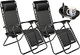 SUNMER Set of 2 Sun Lounger Garden Chairs with Cup Phone Holder Black view 1