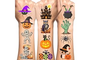 BACKTOPEIA Halloween Temporary Tattoos | Halloween Party Decorations Trick Or Treat Décor Accessories Stickers Party Favors Skeleton Bat Spider Owl Ghost Pumpkin Gift Idea For Kids Teen Adult Boy Girl-60Pcs