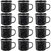 12 Pcs Enamel Camping Mugs Small Coffee Mugs Tea Cups Portable Vintage Campfire Camping Cups Bulk with Handle for Coffee Tea Home Picnic Travel Indoor and Outdoor Activities,12 oz (Black)
