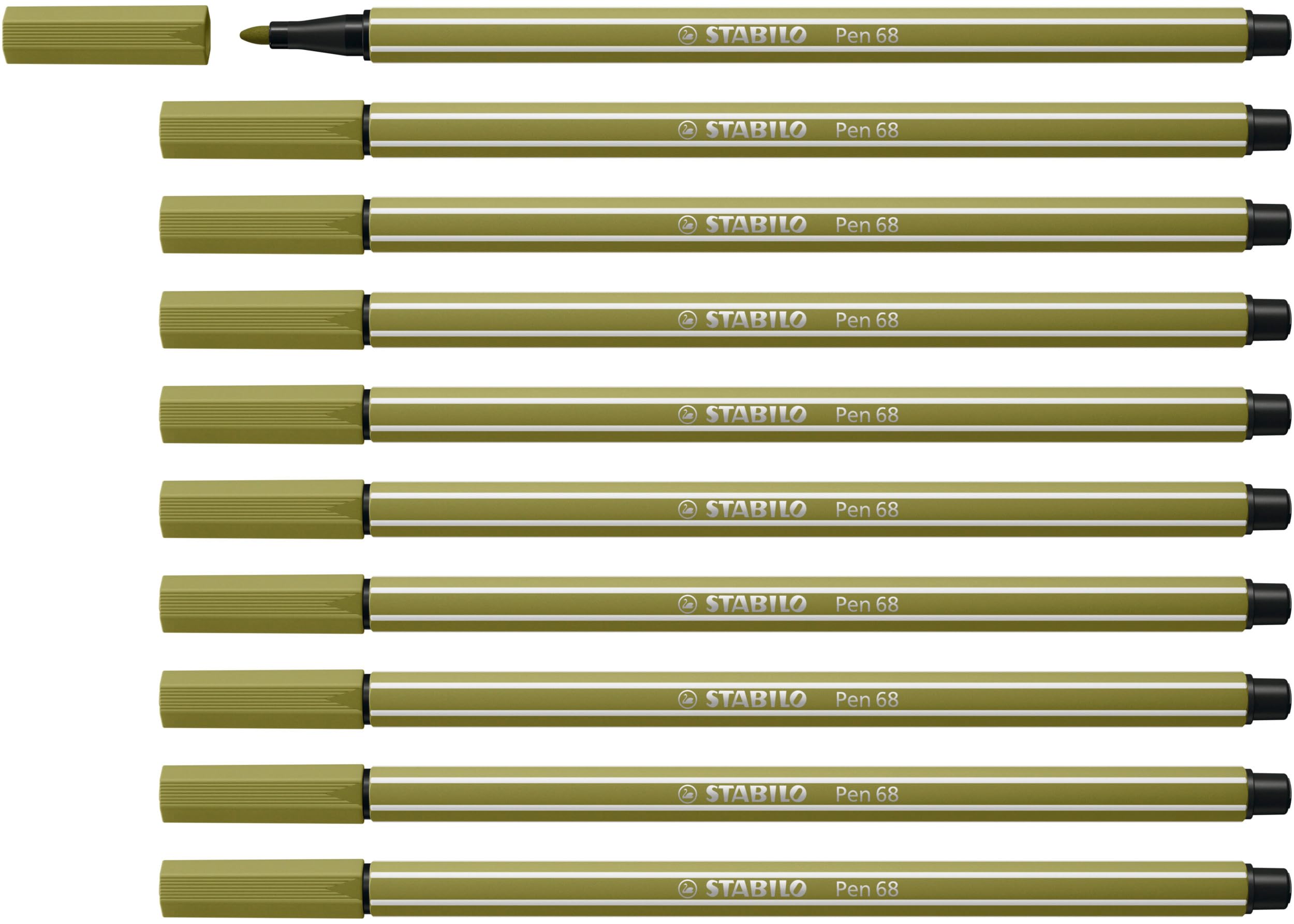 STABILO Pen 68 - Premium Fibre-Tip Pen - Pack of 10 - Mud Green